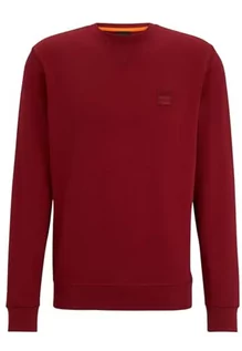 Bluzy męskie - BOSS Męska bluza Westart Relaxed-Fit z bawełny z naszywką z logo, czerwony, XXL - grafika 1