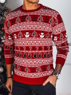 Swetry męskie - Sweter męski świąteczny czerwony Dstreet WX2164 - grafika 1