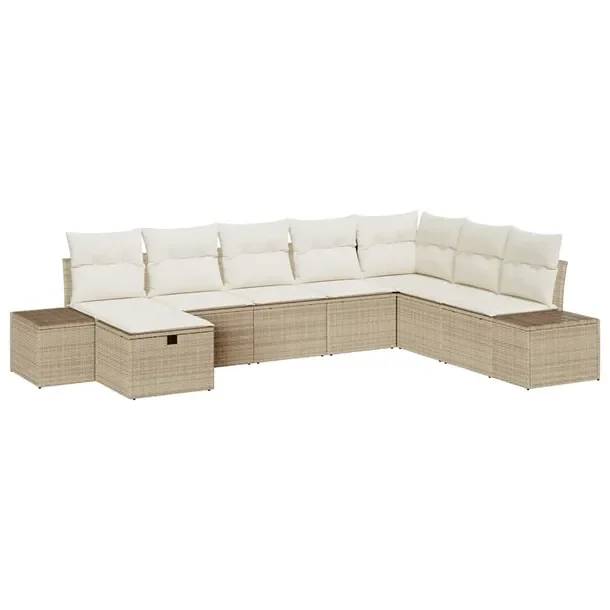 Zestaw sof ogrodowych, 8 elementów, polirattan, beżowy, 75 cm głębokoś