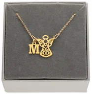 Naszyjniki - Złoty naszyjnik aniołek z aniołkiem litera LITERKA 50cm PUDEŁKO SREBRO 925 - miniaturka - grafika 1