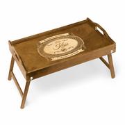 Ławy i stoliki kawowe - Stolik drewniany śniadaniowy brązowy z grawerem dla żony na 20 ro - miniaturka - grafika 1