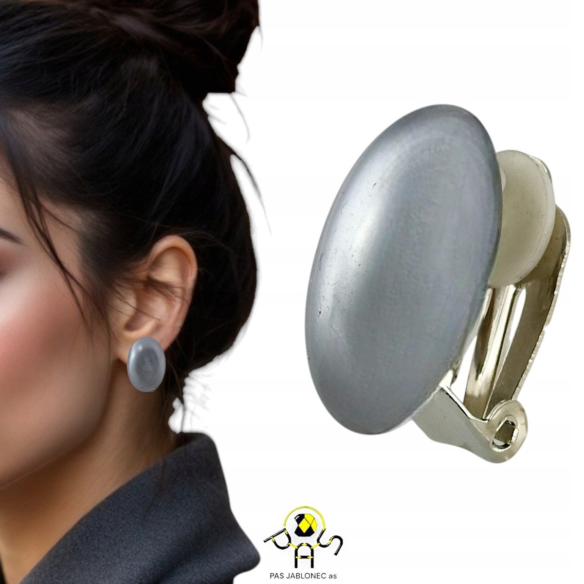 Perły Klipsy perłowe Szare Owalne Perełki