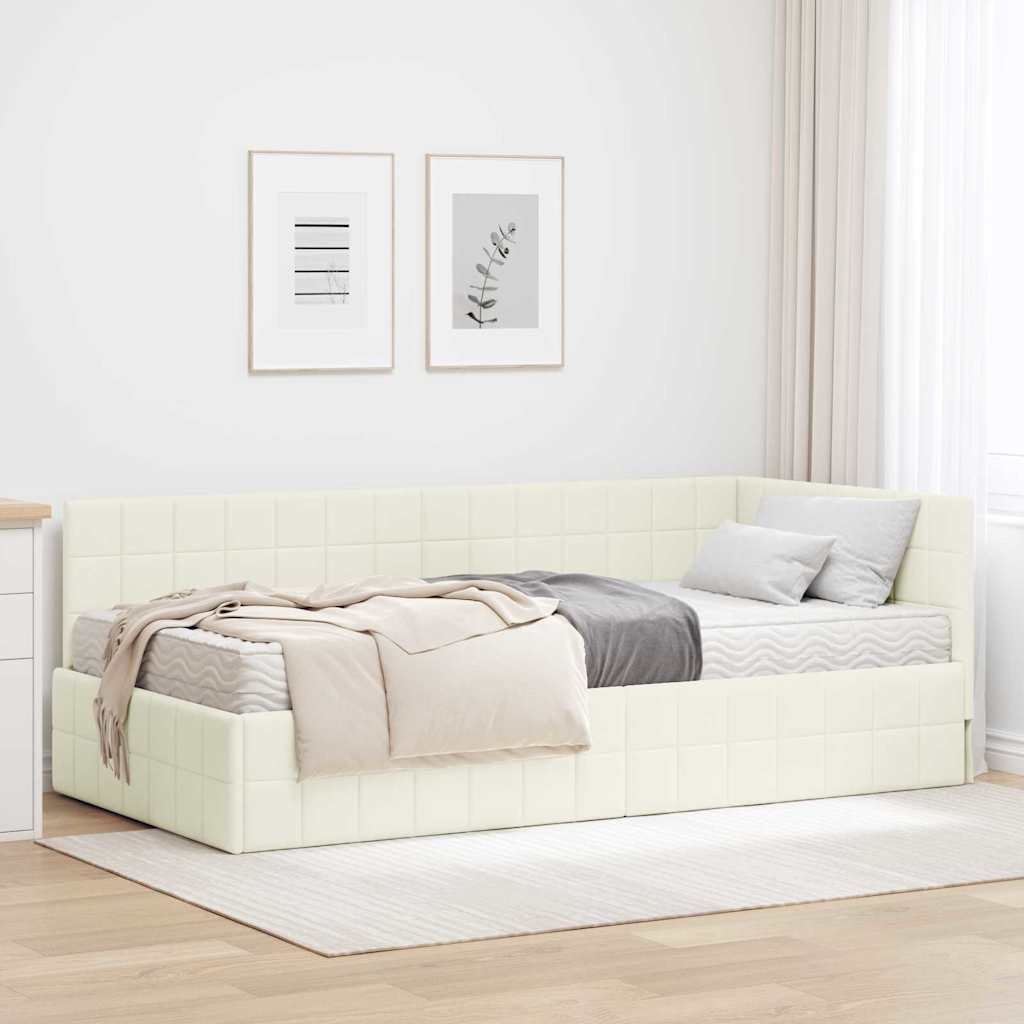vidaXL Rama Łóżka Narożnego z Materacem 2 pcs Kremowy Aksamit
