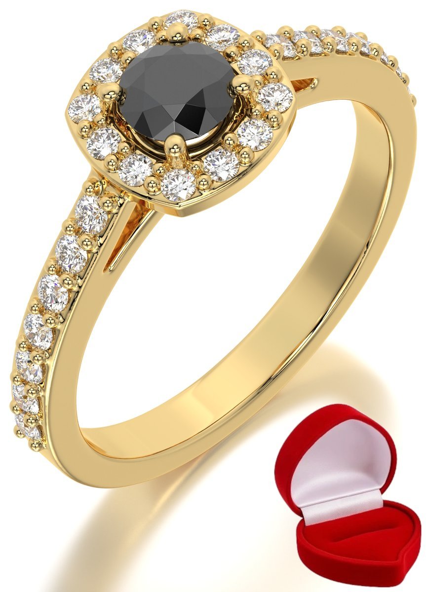 ZŁOTY PIERŚCIONEK ZARĘCZYNOWY 585 14k CZARNY BRYLANT 0,30 ct R9