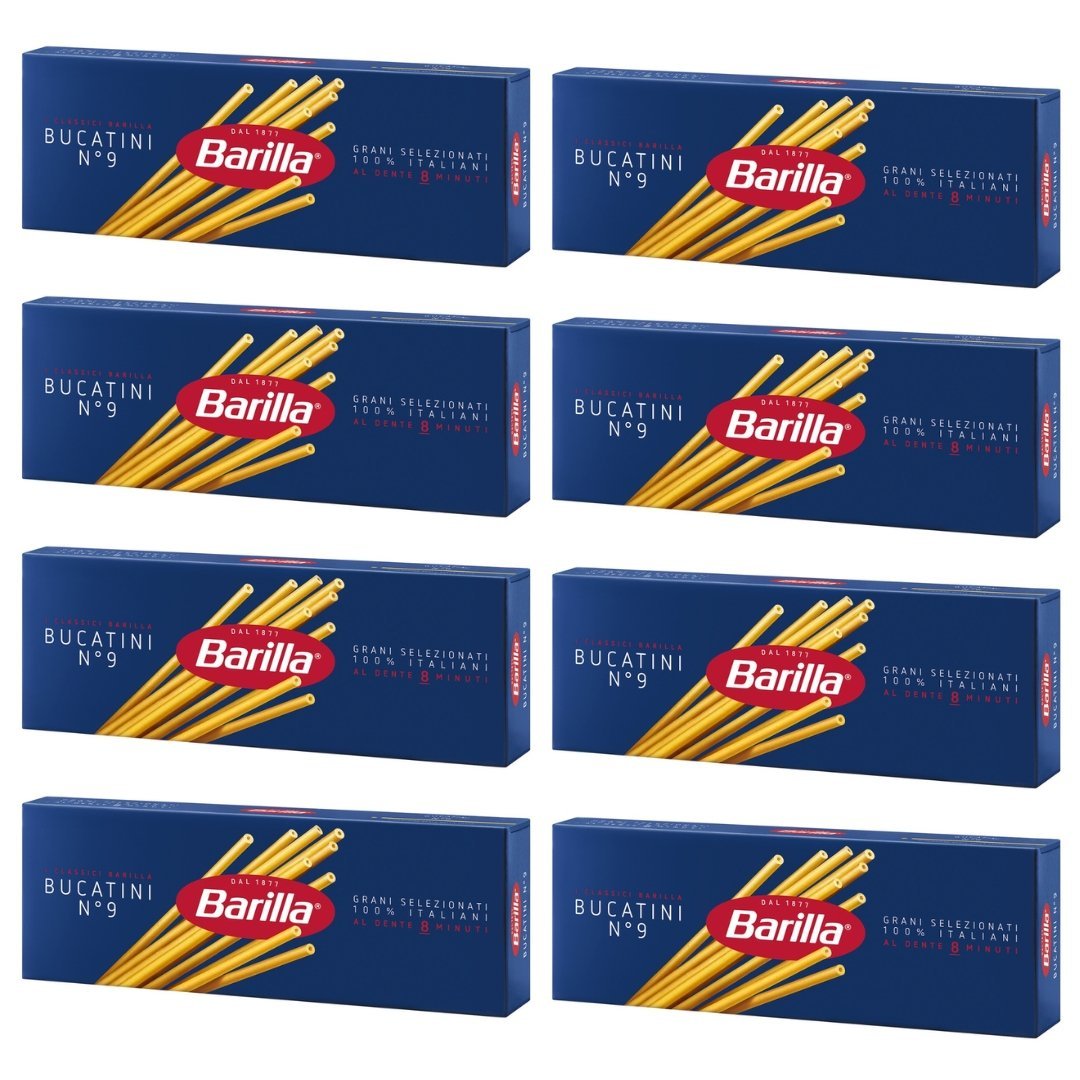 Barilla Bucatini nr 9 8x500g - Włoski Makaron Grube Spaghetti, Wysoka Jakość i Tradycja Italii