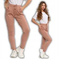 Dresy damskie - SPODNIE DAMSKIE DRESOWE Z ZWĘŻANĄ NOGAWKĄ STYLOWE KLASYCZNE MORAJ S BEIGE - miniaturka - grafika 1