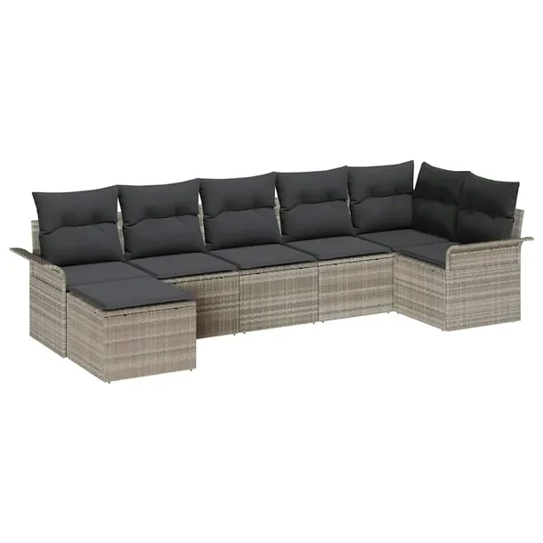 7-Częściowy Zestaw Sof Ogrodowych z Rattanu, Jasnoszary, Wpleciony Design