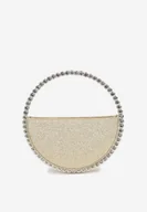 Torebki damskie - Złota Geometryczna Koktajlowa Torebka z Brokatem i Cyrkoniami Fesarela - miniaturka - grafika 1