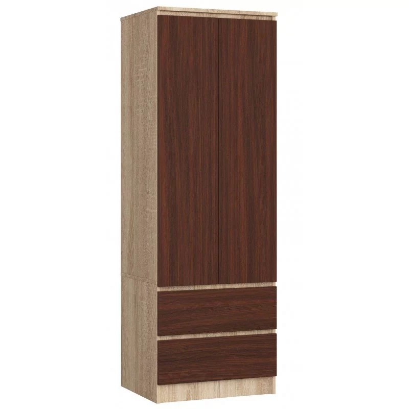 Szafa AKORD S60 Dąb Sonoma 60 cm - 2 drzwi, 2 szuflady, fronty kolor Wenge, mat, 1 półka - 60x51x180 cm