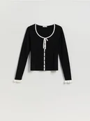 Swetry damskie - Reserved - Kardigan z ozdobnym wiązaniem - wielobarwny - miniaturka - grafika 1