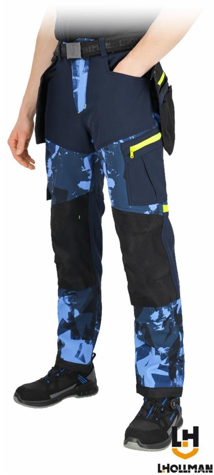 Reis Męskie spodnie robocze do pasa SOFTSHELL ochrona nóg przed wiatrem elementy pasy odblaskowe wiele kieszeni i na nakolanniki branża budowlana montażowa kierowca LH-HAGA-T 58
