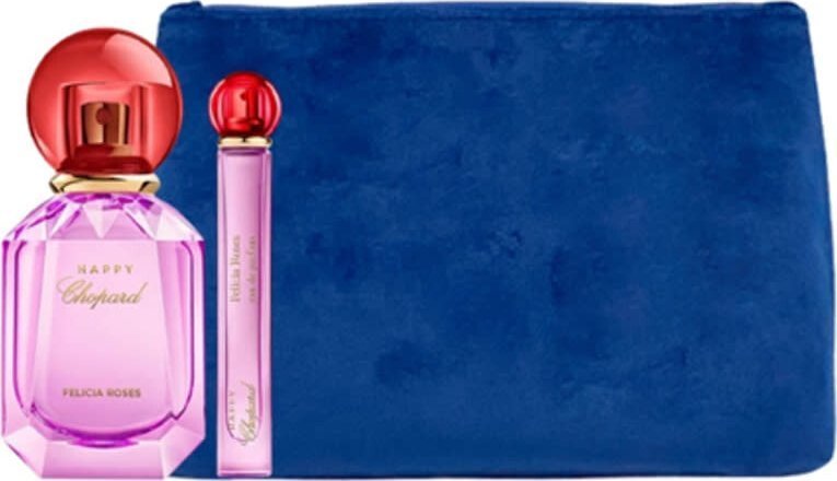 Chopard Luxury Naturals Perfumery Set Chopard: Happy Felicia Roses, Eau De Parfum, For Women, 100 ml + Happy Felicia Roses, Eau De Parfum, For Women, 10 ml + Chopard, Synthetic Leather, Bag, Trouse Pouche, Blue, For Women, 2.4 x 9 x 6.2 For Women