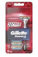 Maszynki do golenia i wkłady - Gillette Sensor3 Red Edition maszynka do golenia Maszynka do golenia 1 szt + zapasowe głowice 6 szt dla mężczyzn - miniaturka - grafika 1