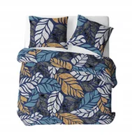 Pościel - Komplet Pościel bawełniana 160x200 Liść granatowy - miniaturka - grafika 1