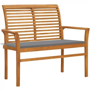 vidaXL Ławka ogrodowa z szarą poduszką, 112 cm, lite drewno tekowe - Ławki ogrodowe - miniaturka - grafika 1