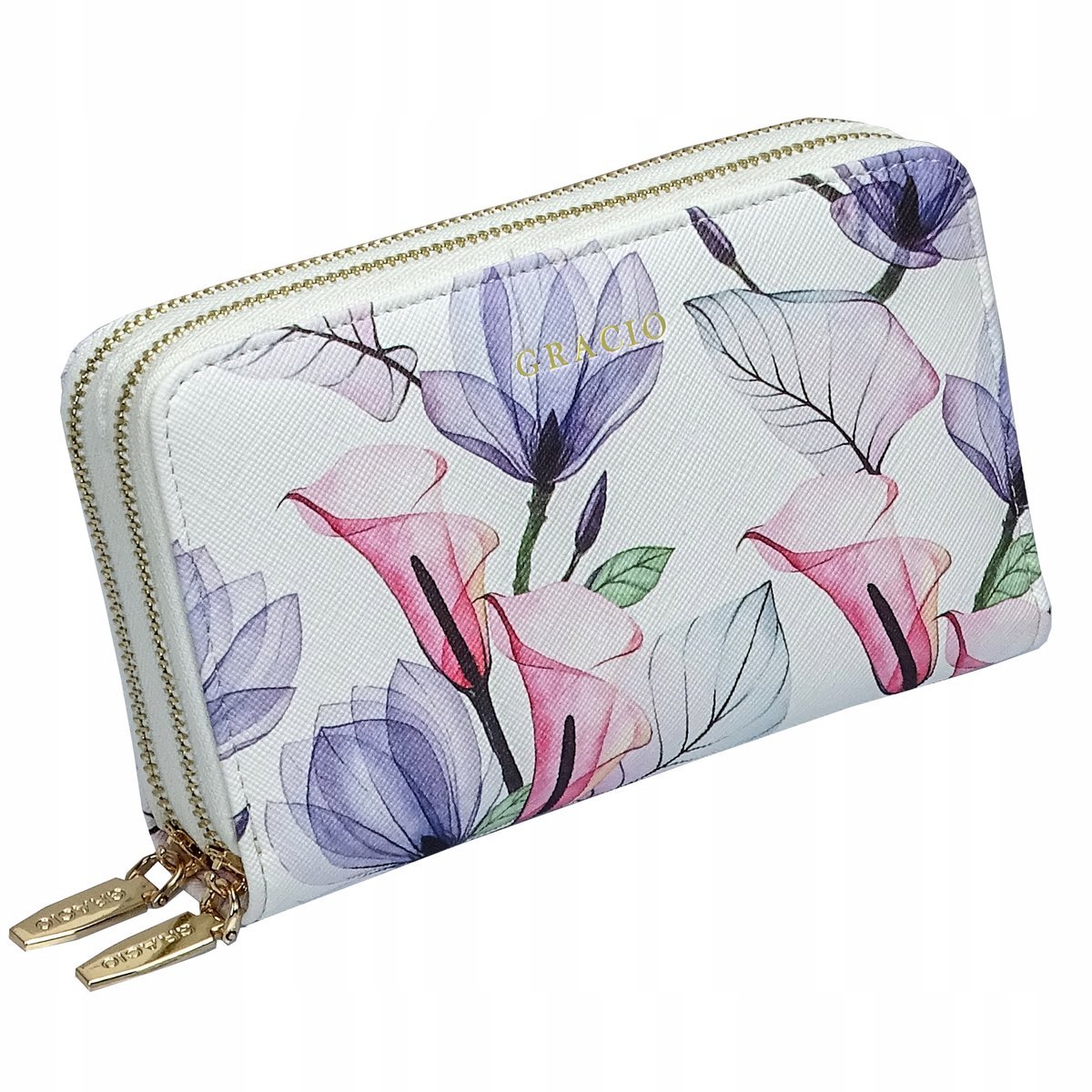 PORTFEL Damski GRACIO Skorzany Modny wielokolorowy DUZY RFID Zloty ZAMEK