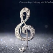 Broszki - Broszka srebrna klucz wiolinowy z kryształkami AAA - miniaturka - grafika 1