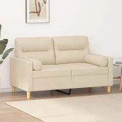 Sofy i kanapy - vidaXL 2-osobowa sofa z poduszkami, kremowa, 120 cm, tkanina - miniaturka - grafika 1