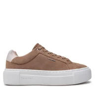 Sneakersy damskie - Sneakersy Calvin Klein Flatform Cup Lace Up W/Ml HW0HW02282 Brązowy - miniaturka - grafika 1