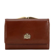 Portfele - Damski portfel skórzany z herbem na bigiel jasny brąz - miniaturka - grafika 1