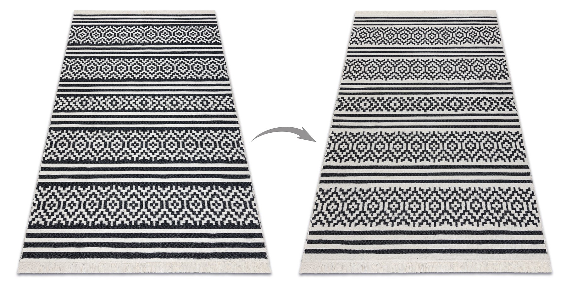 Dywan TWIN 22996 Geometryczny, pasy bawełna, dwustronny Ekologiczny frędzle - / krem czarny 160x220 cm