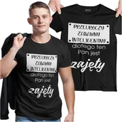 Walentynki - Koszulka dla chłopaka męża na walentynki z napisem Przeuroczy zabawny inteligentny dlatego ten Pan jest zajęty - miniaturka - grafika 1