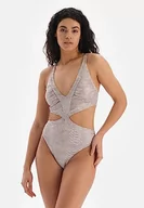 Stroje kąpielowe - Dagi Damski strój kąpielowy High Fashion, Monokini Mayokini One Piece, beżowy, 40 - miniaturka - grafika 1