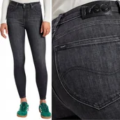 Spodnie damskie - Lee SCARLETT HIGH ZIP Last Strike SZARE WYSOKIE RURKI Z ZAMKAMI 7/8 W26 L29 - miniaturka - grafika 1