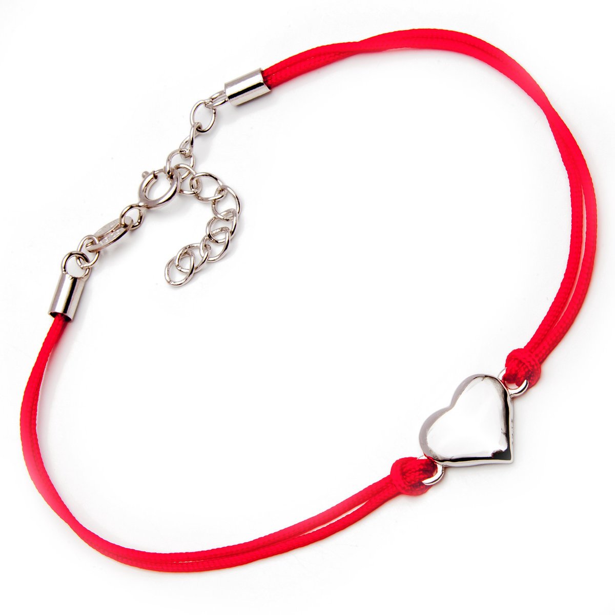 Srebrna bransoletka serduszko czerwony sznurek