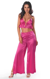 Piżamy damskie - Różowy satynowy komplet Magenta set z rozcięciami na nogawkach, Kolor różowy, Rozmiar S/M, Anais - Intymna - grafika 1