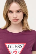 Koszulki sportowe damskie - Guess t-shirt bawełniany kolor fioletowy - miniaturka - grafika 1