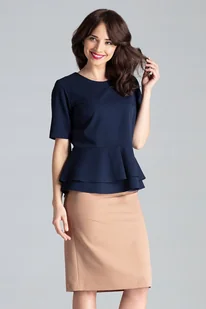 Elegancka BLUZKA damska z podwójną baskinką niebieska S - Bluzki damskie - miniaturka - grafika 1