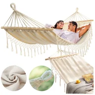 Hamaki - HAMAK OGRODOWY BOHO MAKRAMOWY DRĄŻEK PAŁĄK JEDNOOSOBOWY POKROWIEC BEŻOWY - miniaturka - grafika 1