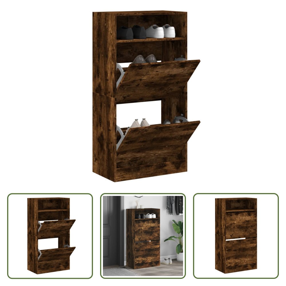The Living Store Szafka na buty dąb wędzony 60x34x116 cm materiał drewnopochodny