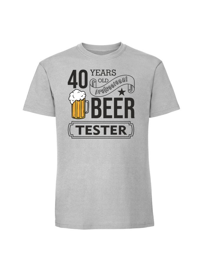 Męska koszulka z nadrukiem - 40 lat BEER TESTER Pastelowy szary XL