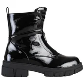 Botki damskie - S. BARSKI Lakierowane workery na suwak S.Barski czarne - miniaturka - grafika 1