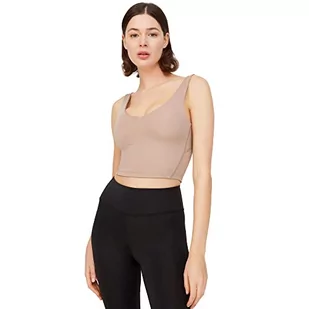 LOS OJOS Biustonosz sportowy z dekoltem w serek – średni support wyściełany biustonosz sportowy dla kobiet, beżowy, M - Biustonosze - miniaturka - grafika 1