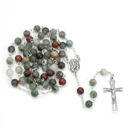 Męski różaniec, zielony, heliotrop / krwawnik 6mm, SREBRO 925, RĘKODZIEŁO - Różańce - miniaturka - grafika 1