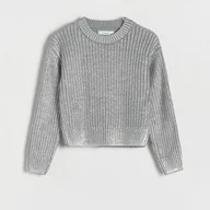 Swetry dla dziewczynek - Reserved - Sweter z efektem metalicznym - Srebrny - miniaturka - grafika 1