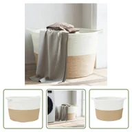 Kosze na bieliznę - Kosz na pranie The Living Store Beżowo-biały Ø60x36 cm Bawełna - miniaturka - grafika 1
