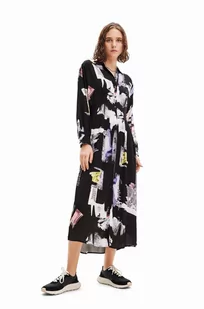 Desigual sukienka kolor czarny midi prosta - Sukienki - miniaturka - grafika 1