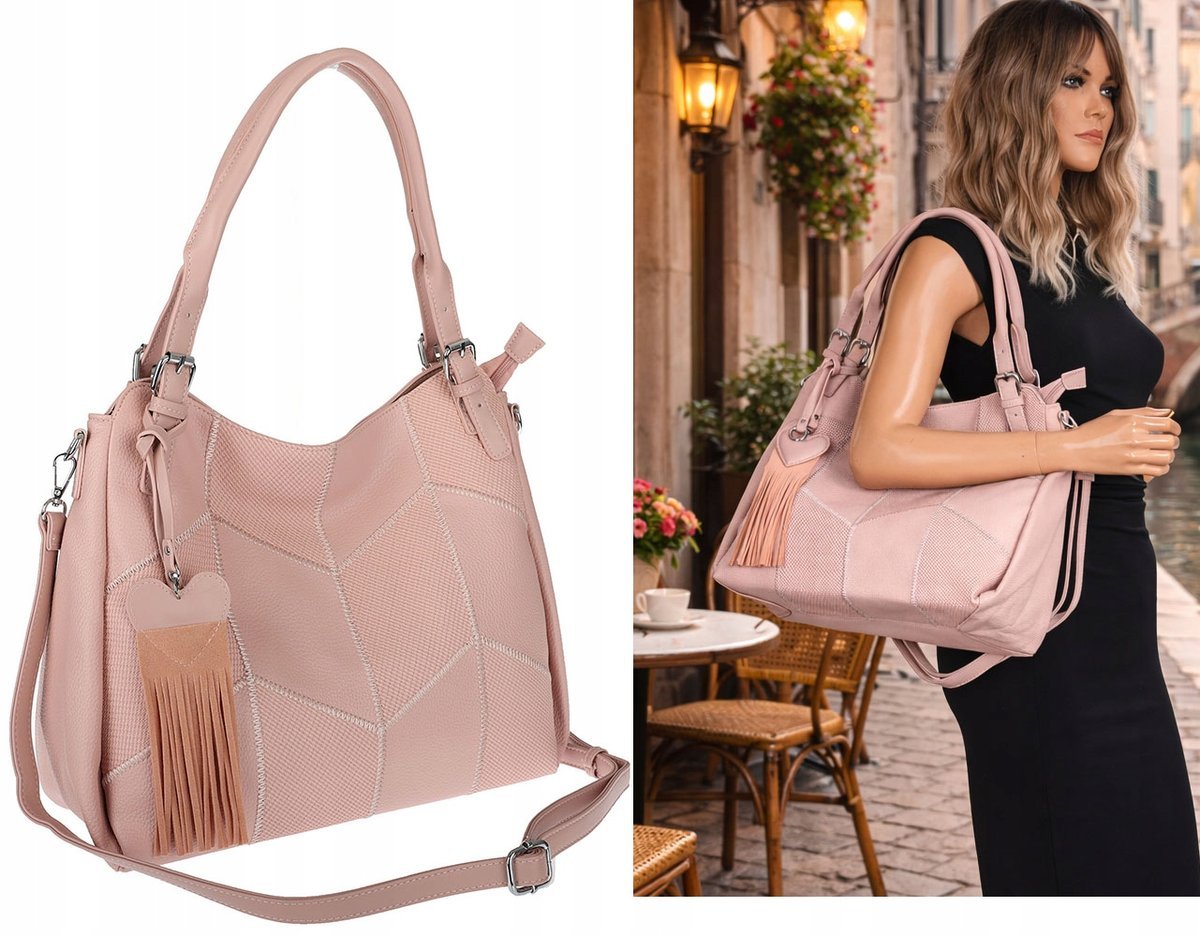 Torebka Damska Listonoszka Worek Shopper Modna Torba na Ramię MC674 Różowa