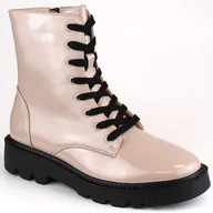 Botki damskie - Lakierowane botki oficerki damskie ocieplane beżowe Vinceza 58153 beżowy - miniaturka - grafika 1
