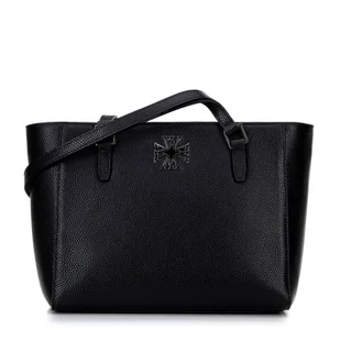 Damska torba na ramię ze skóry czarna z grafitowym logo - Torebki damskie Damska torba na ramię ze skóry czarna z grafitowym logo - Torebki damskie - miniaturka - grafika 1