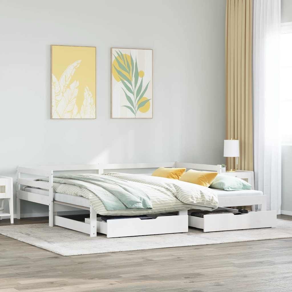 vidaXL Łóżko dzienne z szufladami, białe, 90x200 cm, drewno sosnowe
