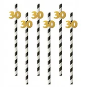 Słomki do napojów - Słomki w paski 30 Urodziny złote Papierowe 6szt - miniaturka - grafika 1