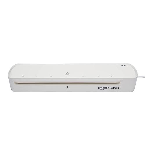 Amazon Basics Laminator termiczny, format DIN A3, w zestawie 20 koszulek do laminowania, biały