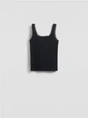 Koszulki i topy damskie - Reserved - Top z koronkowym wykończeniem - czarny - miniaturka - grafika 1