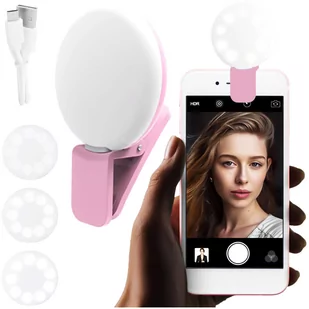 Lampka LED Alogy Mini Selfie Ring Klips do nagrywania robienia zdjęć do telefonu z klipsem Różowa - Selfie stick - miniaturka - grafika 1