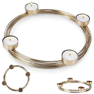 Świecznik metalowy złoty na 4 świeczki tealight dekoracyjny 28x3,5 cm - Świeczniki - miniaturka - grafika 1